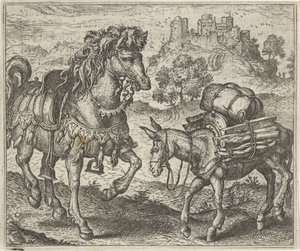 Fabel om det utilfredse æsel og krigshest af Egidius  Sadeler (II)