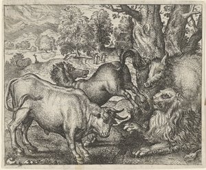 Fabel om den gamle løve af Egidius  Sadeler (II)