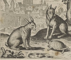 Fabel om skildpadden og haren af Egidius  Sadeler (II)
