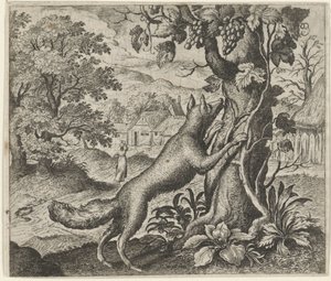 Fabel om ræven og druerne af Egidius  Sadeler (II)
