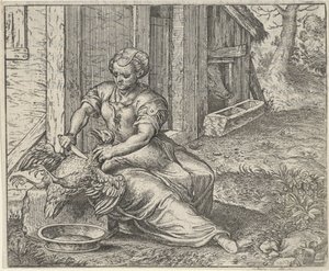 Fabel om kvinden og kyllingen af Egidius  Sadeler (II)