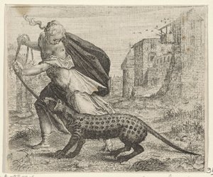 Fabel om kvinden med en civetkat af Egidius  Sadeler (II)