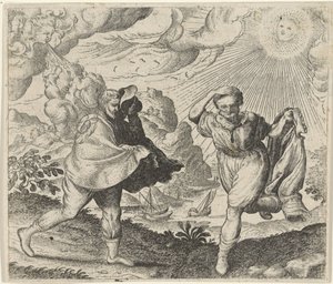Fabel om vinden, solen og vandrerne af Egidius  Sadeler (II)
