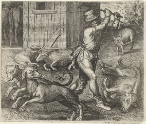 Fabel om en bonde og hans hunde af Egidius  Sadeler (II)