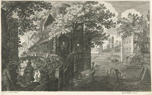 Gondoler på en kanal Otte landskaber i Bøhmen (serietitel) af Egidius  Sadeler (II)