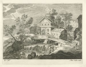 Kro og nogle huse ved en bro Landskaber fra Tyrol (serietitel)