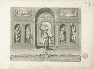 Janus og de fire årstider Titelbillede på en serie om de tolv måneder De tolv måneder (serietitel) af Egidius  Sadeler (II)