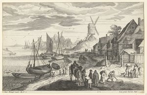Kystlandskab med vindmølle af Egidius  Sadeler (II)