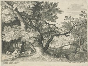 Landskab med to jægere Landskaber fra Tyrol (serietitel) af Egidius  Sadeler (II)