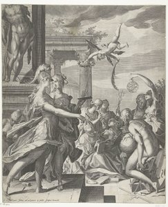 Minerva ledsager maleriet til dets plads med videnskaberne af Egidius  Sadeler (II)