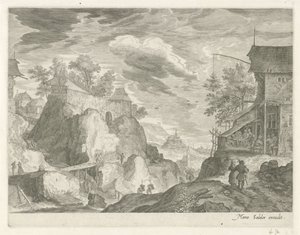 Klippelandskab med kro og huse Bjerglandskaber fra Tyrol (serietitel) af Egidius  Sadeler (II)