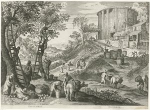 september og oktober De tolv måneder i seks italienske landskaber (serietitel) af Egidius  Sadeler (II)