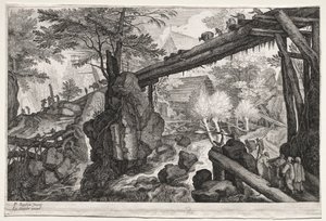 Otte bøhmiske landskaber: Landskab med logbro over grå stær, ca. 1610-1615. af Aegidius Sadeler or Saedeler