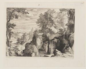 Bjerglandskab med en eremit af Aegidius Sadeler II