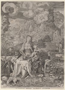 Jomfru og barn i et landskab af Aegidius Sadeler II after Albrecht Dürer