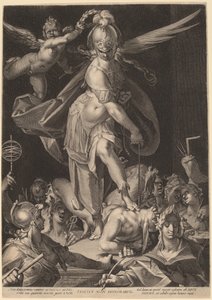 Visdom overvinder uvidenhed af Aegidius Sadeler II, after Bartholomaeus Spranger