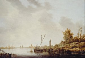 En flodscene med fjerne vindmøller, ca. 1640-42 af Aelbert Cuyp