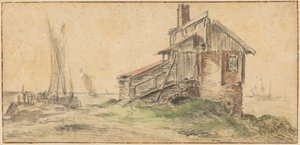 En bygning ved vandet af Aelbert Cuyp