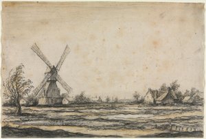 Landskab med en vindmølle nær en bondegård, 1642-1644. af Aelbert Cuyp