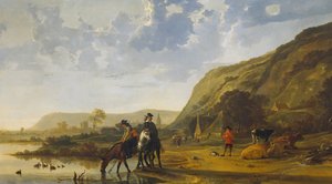 Flodlandskab med ryttere, 1655 af Aelbert Cuyp