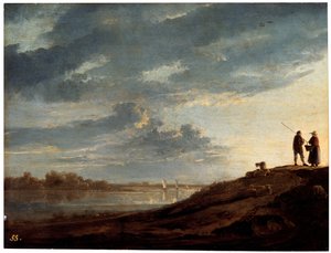 Solnedgang over floden, 1650