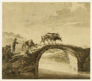 Tre køer på en bro (Lugt 16) af Aelbert Cuyp