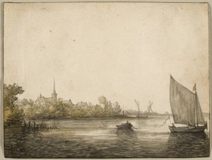 Udsigt over IJsselmonde set over den nye Maas, ca. 1640 af Aelbert Cuyp