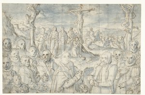 Korsfæstelse med en grundlægger og hans familie af Aert Pietersz.