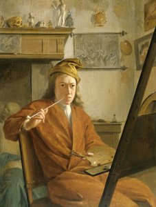 Portræt af en maler, måske kunstneren selv af Aert Schouman (attributed to)