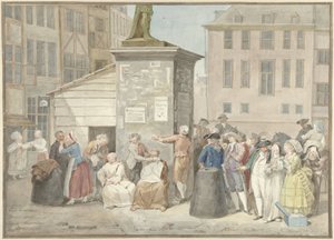Plads med munke og nonner under revolutionen i Belgien, 20. oktober 1787 af Aert Schouman (signed by artist)
