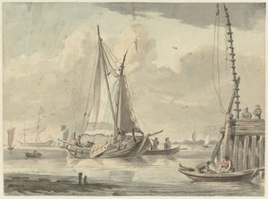 Sejlskibe på floden nær Dordrecht af Aert Schouman