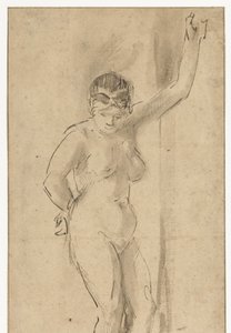 Stående nøgen kvinde med løftet arm af Aert de Gelder (attributed to)