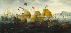 Slaget ved Cadiz i 1587 af Aert van Antum