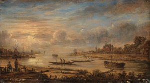 Flodudsigt ved solopgang af Aert van der Neer (copy after)