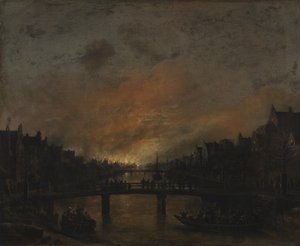 Brand i Amsterdam by Night af Aert van der Neer