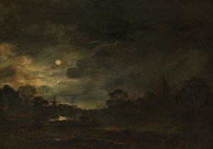 Landskab ved måneskin af Aert van der Neer