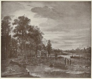Måneskinsflodlandskab med figurer af Aert van der Neer