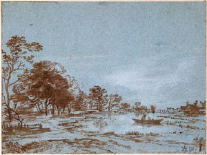 Flodlandskab i måneskin af Aert van der Neer