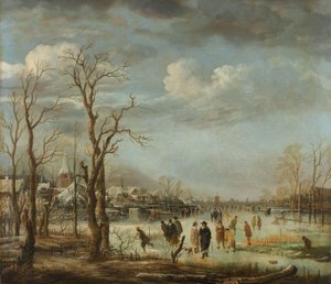 Flodudsigt om vinteren, 1630-60 af Aert van der Neer