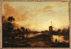 Solnedgang på Yssel, ca. 1645 (olie) af Aert van der Neer