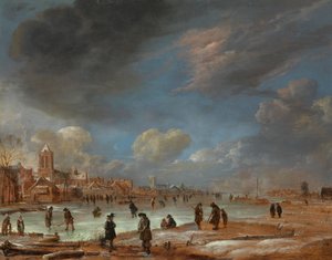 Vinterlandskab nær en by med Kolf-spillere af Aert van der Neer