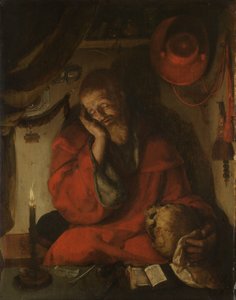Sankt Hieronymus i hans studie ved stearinlys af Aertgen Claesz van Leyden (attributed to)