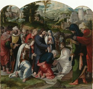 The Raising of Lazarus, midterpanel på triptykonen, ca. 1530 af Aertgen Claesz van Leyden