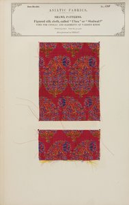 Figureret silkestofprøve lavet i Herat, fra The Collection of the Textile Manufacturers of India, af John Forbes Watson, udgivet i 1866 af Afghan School