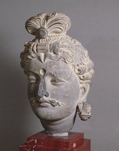 Leder af en Bodhisattva, græsk-buddhistisk stil, fra Buner, 2. århundrede (skifer) af Afghan School