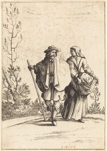 Tiggerpar, med landskab i baggrunden af After Jacques Callot