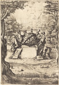Frontispice for den hellige kosmologi (titel med astrologer) af After Jacques Callot