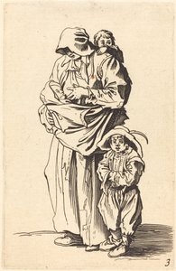 Mor og tre børn af After Jacques Callot