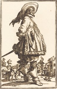 Ædel mand med kappe trimmet i pels, holder hænderne bag ryggen af After Jacques Callot
