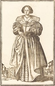 Ædel kvinde med vifte af After Jacques Callot